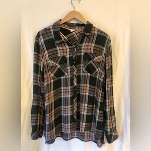 Plaid Button-Up Shirt, Women’s L